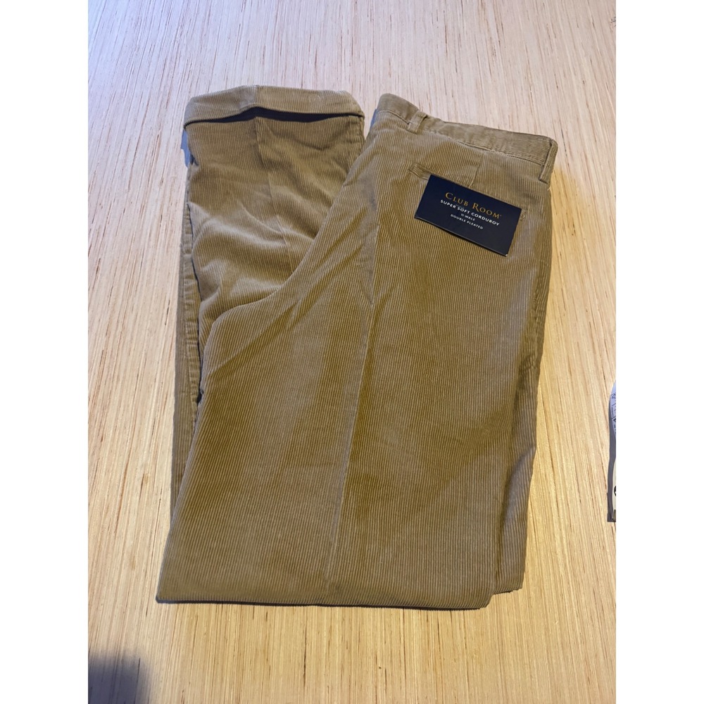 Club Room Mens Wheat Corduroy Pants 34x32 Double Pleated Cuffed 11-Wale NWT 44